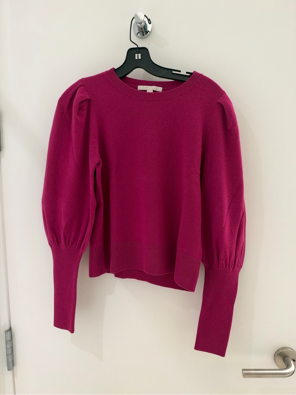 Jonathan Simkhai Magenta Puff-Sleeve Crewneck Sweater